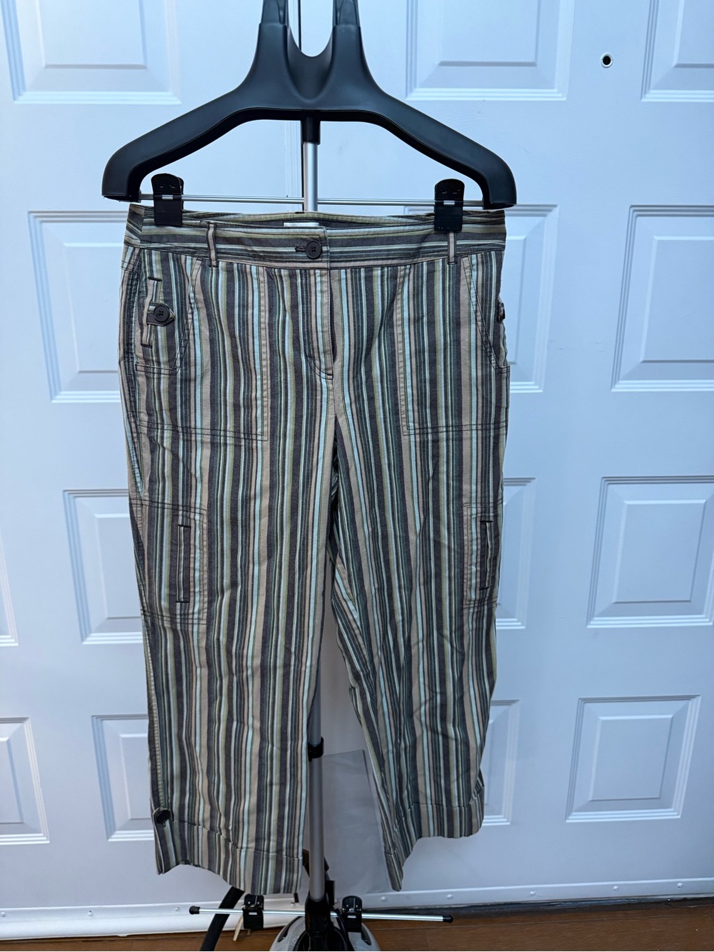 Ann Taylor Striped Cropped Cargo Pants in Brown and Green - Picture 1 of 11